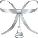 HUTHDAK Large Silver Bow Christmas Tree Topper,9.4 Inch Metal Tree Topper,Silver Bow Christmas Decorations for Xmas Home Decor Holiday Party Indoor Outdoor Shop Office