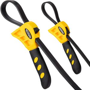 Toolwiz Rubber Strap Wrench Upgrade-2pcs Set 24 IN and 19.7 IN Length Adjustable Oil Filter Strap Wrench, Reinforced Rubber Pipe Wrench, Jar Opener for Mechanics Plumbers DIY (Yellow)