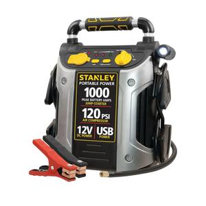 STANLEY J5C09 1000 Peak Amp Automotive Jump Starter, Portable Power – 2.1A/10W USB Port, 12V Outlet, 120 PSI Air Compressor for Tires, Bikes & Sports Equipment
