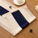 SITUMEIZI Blue Macrame Boho Table Runner with Tassels Woven Rustic Farmhouse Table Runner for Kitchen Dining 71 Inches
