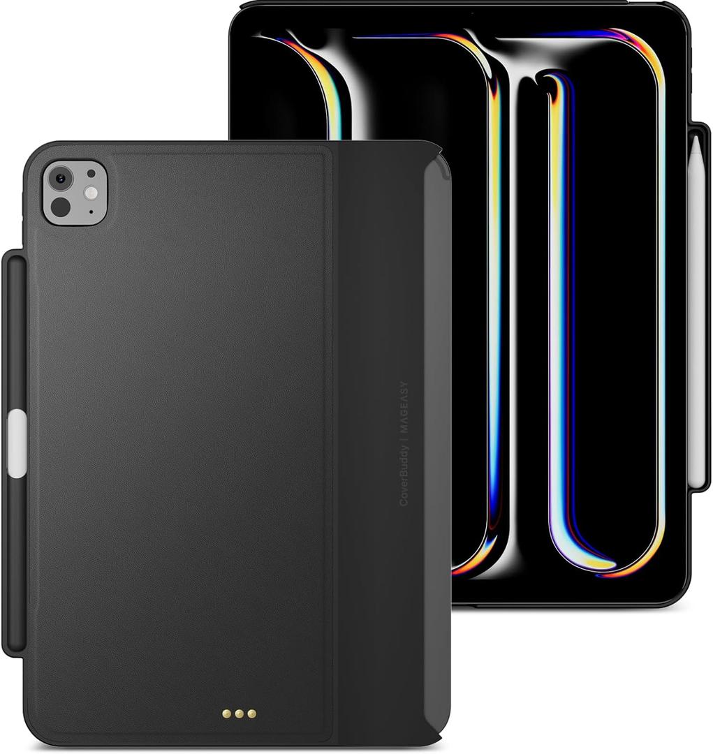 MAGEASY CoverBuddy for M5 & M4 iPad Pro 11" (2024-2025) - iPad Pro Case Compatible with Magic Keyboard for iPad Pro (M5 & M4), Enhanced Thickness & Heat Dissipation - New Black (Leather 5.05)