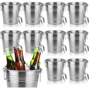 meekoo 10 Set 7.4 QT/ 7 L Ice Bucket with Scoop Bulk, Stainless Steel Champagne Ice Bucket for Parties Insulated Wine Chiller Buckets with Handle to Keep Frozen Longer, Ideal for Cocktail Bar Wine