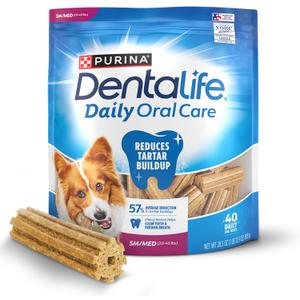 DentaLife Daily Oral Care Dog Treats for Small and Medium Dogs, Chewy Dental Treat to Freshen Breath and Fight Tartar, Chicken Flavor - 40 ct. Pouch (EXP 11/01/26)