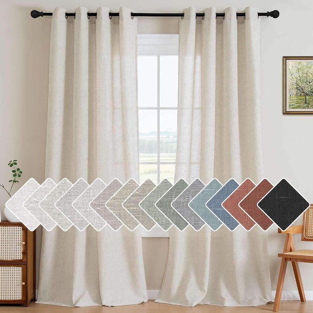H.VERSAILTEX Living Room Linen Curtains Home Decorative Nickel Grommet Curtains Privacy Added Energy Saving Light Filtering Window Treatments Draperies for Bedroom, Ivory, 2 Panels, 52 x 96 - Inch