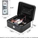KYODOLED Medium Cash Box with Removable Money Tray, Key Lock Metal Storage Box with 2 Keys & Portable Handle, Safe Cash Drawer, 7.87"x 6.30"x 3.54", Black
