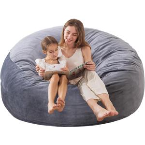 EDUJIN Bean Bag Chair, Memory Foam Bean Bag Chairs for Adults, Soft Velvet Cover, Stylish Beanbag Sofa for Living Room, Convenient Pocket & Pull-Handle Design - 3 Foot, Grey