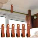 CroBlissful 6 Pcs Leather Curtain Rod Holders PU Leather Curtain Rod Bracket Mounted Loop Straps with Screws and Plastic Wall Plugs, Boho Pole Hanger Hook for Towel Oar Home Wall Display Decor(Brown)