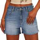 CHICZONE Womens Mid-High Waisted Ripped Denim Jean Shorts Cutoff Stretchy Summer Hot Short Pants (X-Large, 5-blue)