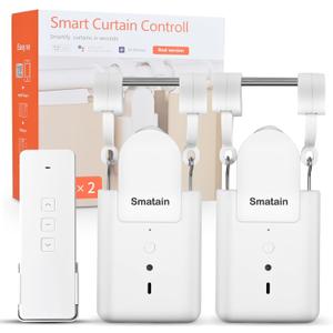 -2 Pack Automatic Curtain Opener Robot - Smart Curtains Home Device with Remote Control, Timer Switch, Voice Control, Manual Control - Remote Control Version