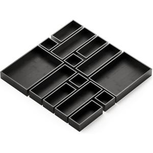 SpaceAid 14-Piece Bamboo Drawer Organizer Storage Boxes Set, Wood Tray Junk Drawer Organizers Multi-Use Divider Bins for Kitchen, Bathroom, Office Desk and Makeup Organization (14 Pack, Black)