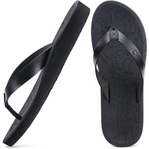 ONCAI Women's Flip Flops Comfortable Arch Support Yoga Mat Summer Beach Walking Thong Cushion Sandals Ladies Outdoor Vacation Essentials Slide Shoes Rubber Soles US Size 5-11 (Black)