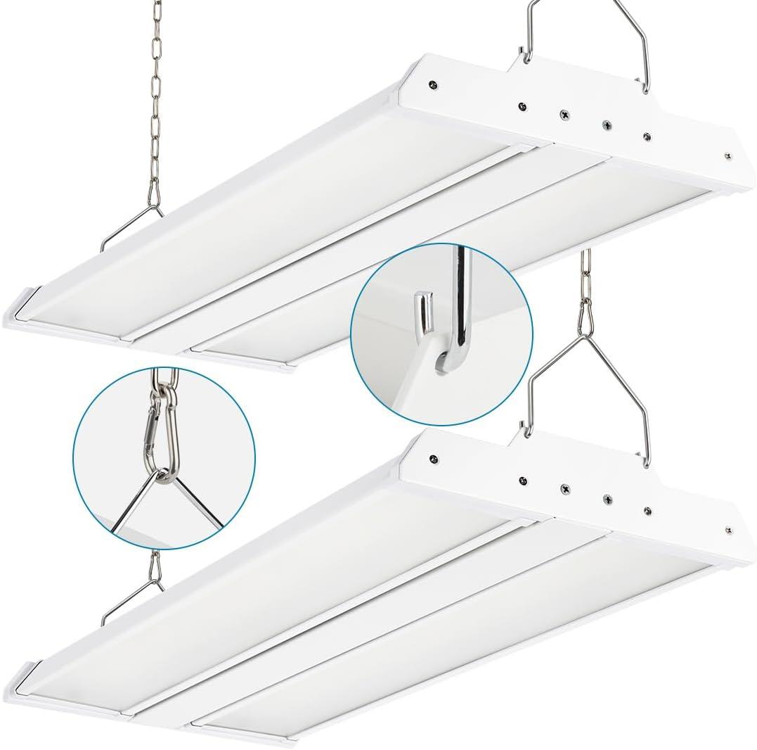 High Bay LED Shop Light 2 Pack 2FT 200W 28000LM, 4000K/5000K Selectable 100-277V, Linear High Bay Lights for Warehouse Workshop Supermarket Stadium, Power Tunable 200W/150W/100W, ETL