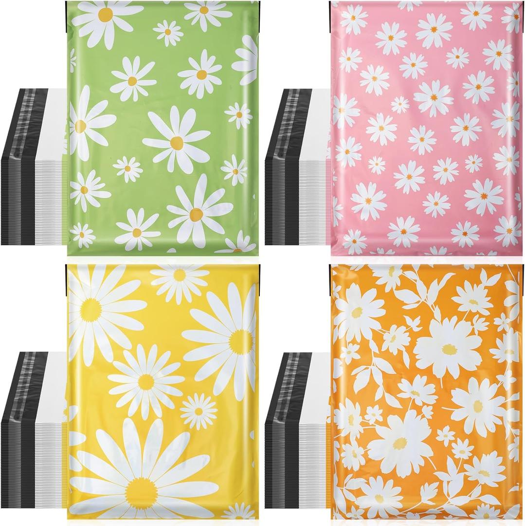 80 Pcs Cute Poly Mailers Bulk 10 x 13 Inch Designer Poly Mailer Packaging Bags Heavy Duty Waterproof Self Seal Shipping Bags Large Mailing Envelopes for Small Business (Daisy)