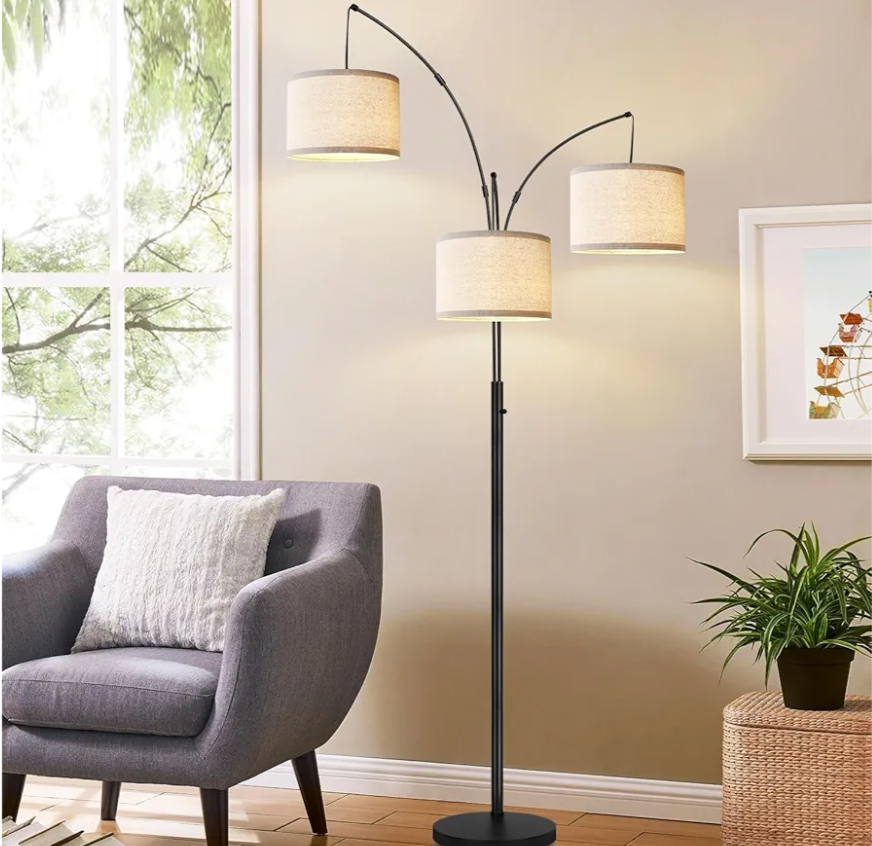 Dimmable Floor Lamp - 3 Lights Arc Floor Lamps for Living Room, 1000LM Modern Tall Standing Lamp with White Shades & Heavy Base, Mid Century Tree Floor Lamp for Bedroom Office, 3 LED Bulbs Included