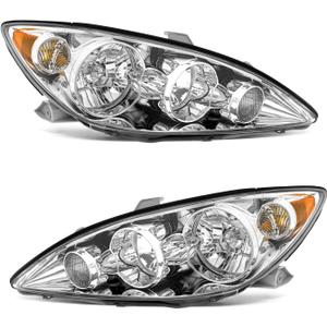 for 2005-2006 Toyota Camry Headlights Assembly Chrome Pair OE 81150-06180/8111006180, Halogen, W/O bulbs, IP67, Plug & Play, clear lens, Polycarbonate lens, Sealed