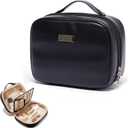 Large Capacity Makeup Travel Bag with Double Clear Sided, Waterproof PU Leather - Ideal Travel Cosmetic Bag for Organizing and Storing Makeup Essentials Valentines Day Gifts,Black