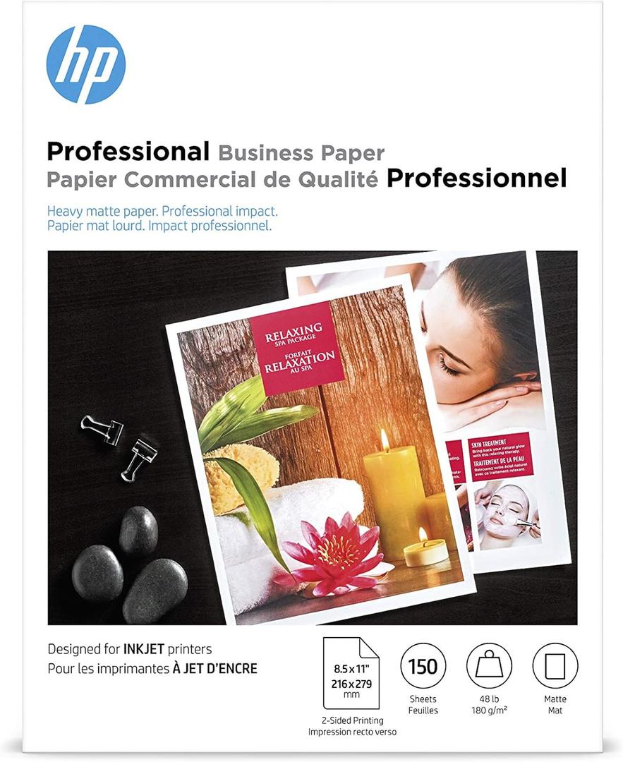 HP Professional Business Paper, Matte, 8.5x11 in, 48 lb, 150 sheets, works with inkjet printers (CH016A)