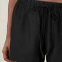 GUOLEZEEV Women Shorts Casual Drawstring Elastic Waist Flowy Linen Cute Y2k Beach Shorts (Black, S)