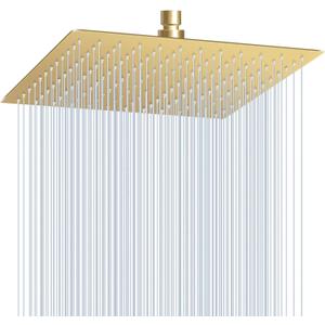 12 inch Brushed Gold Rain Shower Head - All Metal 304 Stainless Steel, Full Body Waterfall Shower with 144 Silicone Nozzles - Square Showerheads Ceiling or Wall Mount Modern Bathroom