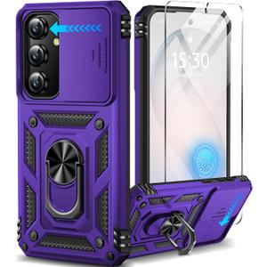 Taisairu for Samsung Galaxy S26 Case with Screen Protector & Slide Camera Lens Cover,Built-in 360Rotate Magnetic Ring Stand Shockproof Protective Phone Case for Samsung S26 Case (Purple)