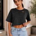 SOFIA'S CHOICE Women Oversized Short Sleeve Crop Top Ripped Distressed Tee Shirts Vintage Boxy Acid Wash Tshirt (M)