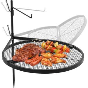 24" Fire Pit Campfire Grill Grate, 24" Foldable Open Fire Cooking Grill Grate Portable Round Camping Cooking Barbecue Rack Heavy-duty, Easy Setup & Adjustable Height for Outdoor Camping BBQ