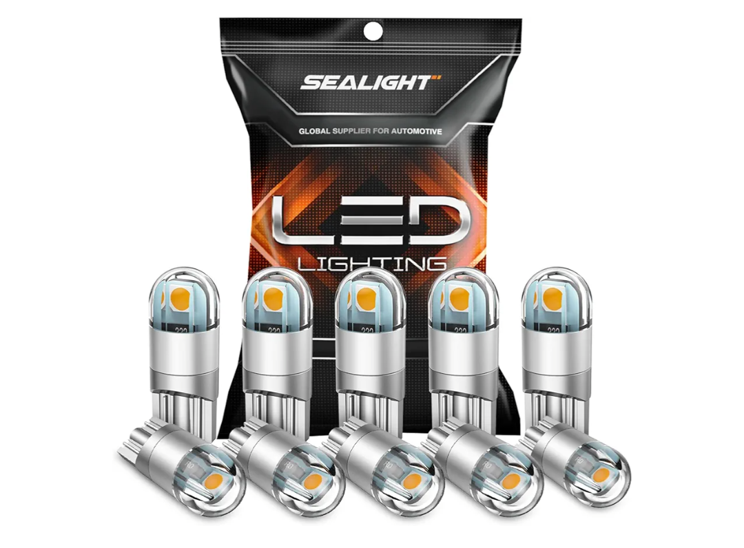 SEALIGHT 194 LED Bulb 2700K Amber, 168 2825 T10 W5W 3030 Bright LED Chips, Dome Light, Map Light, Door Light, Courtesy Light, License Plate Light, Pack of 10