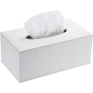 Sumnacon Tissue Box Cover Rectangle Tissue Box Stylish PU Tissue Box Holder with Magnetic Bottom, Decorative Leather Tissue Cover for Living Room Bathroom Table Desk Home Office Car, White