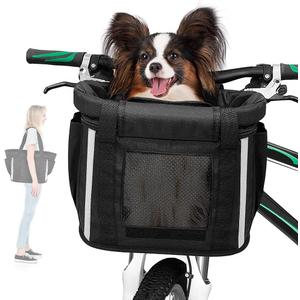 ANZOME Bike Basket, Folding Small Pet Cat Dog Carrier Front Removable Bicycle Handlebar Basket Quick Release Easy Install Detachable Cycling Bag Mountain Picnic Shopping