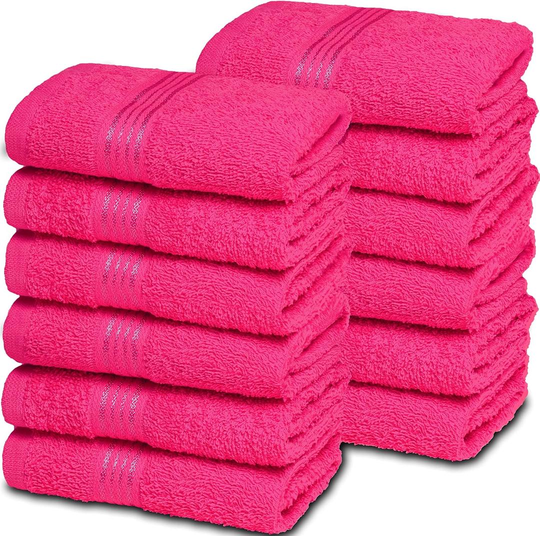 Belizzi Home Ultra Soft Cotton Washcloths, Contains 12 Piece Face Cloths 12x12 inch, Ideal for Everyday use Face Towels, Compact & Lightweight Multi Purpose Washcloths - Hot Pink