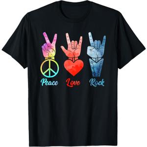 Peace Love Rock & Roll Vintage Peace Loving Musician T-Shirt, Black, Size 2X , Black  Peace Love Rock & Roll Vintage Peace Loving Musician T-Shirt, Black, Size 2X , Black