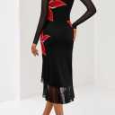 MEROKEETY Women's 2026 Wedding Guest Dress Bodycon Long Sleeve Square Neck Ruched Mesh Cocktail Party Holiday Midi Dresses (Black, M)