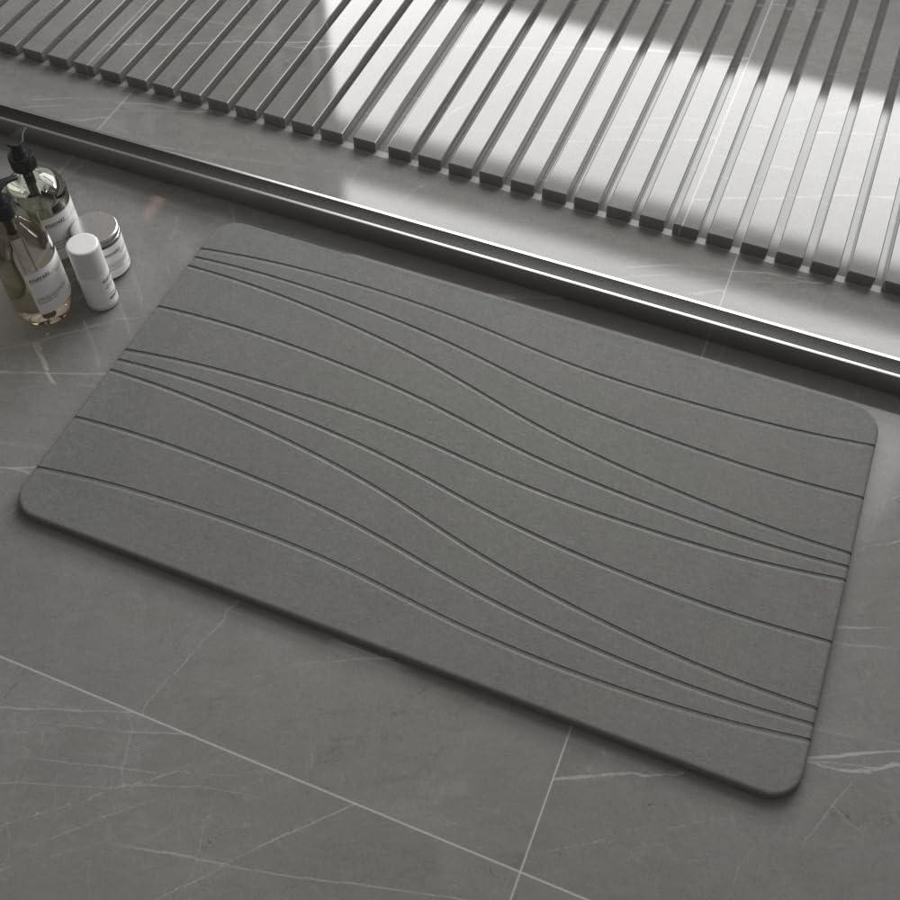 Extra Large Stone Bath Mat, 30'' x 17'' Diatomaceous Earth Non-Slip Stone Shower Mat, Super Absorbent Diatomite Stone Mats for Bathroom Dark Gray XL Flow