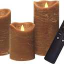 iZAN 3 Pack Real Wax Flameless Candles Battery Operated LED Pillar Flickering Realistic Electric Candle Gift Sets with Remote Control and Cycling 24 Hours Timer 3D X 4" 5" 6" H (Brown)