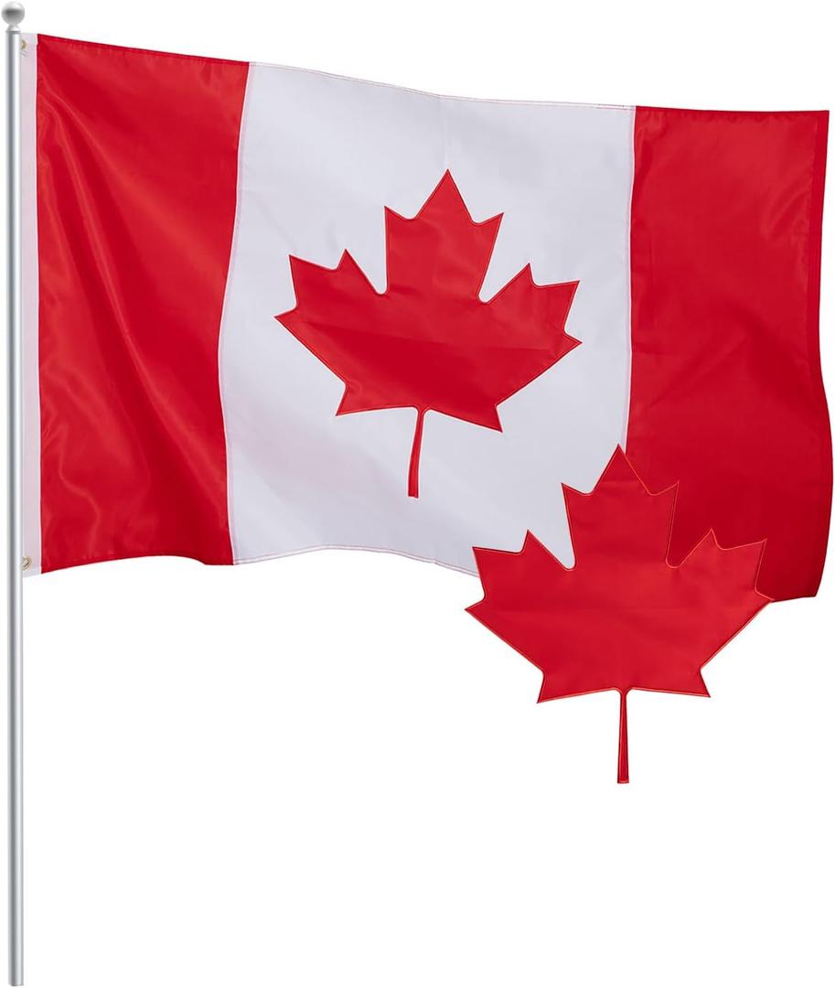 3x5 FT Outdoor Canada Flag Canadian National Flag with Embroidered Maple Leaf Heavy Duty 210D Nylon Sewn Stripes with 2 Brass Grommets for Garden, Home & Wall Decor