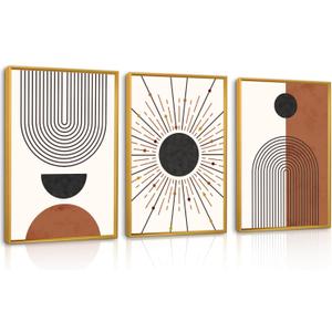 Ausril Minimalist Boho Framed Canvas Wall Art Set, Neutral Geometric Line Sun Wall Decor, Mid Century Wall Painting, Abstract Modern Bohemian Art Print for Living Room, Bedroom, Office -16"x24"x3 (16*24inch)