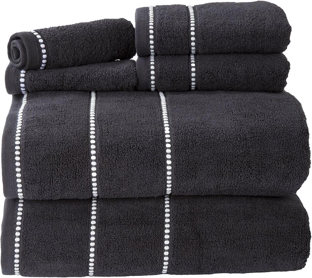 Lavish Home 6 Piece Bathroom Towels Set - 525GSM 100% Cotton Bathroom Essentials - 2 Bath Sheets, 2 Hand Towels, and 2 Wash Cloths for Bath, Shower, Gym, Spa, and Dorm Room (Black)