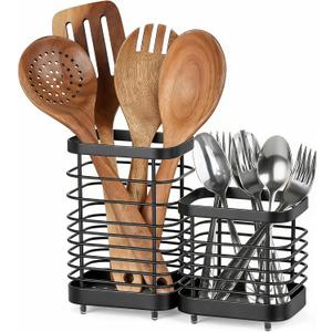 Utensil Holder, Stainless Steel Utensil Drying Rack for Kitchen Counter, Silverware Cutlery Flatware Holder Forks, Knives, Spoons, Chopsticks Organizer (Black)