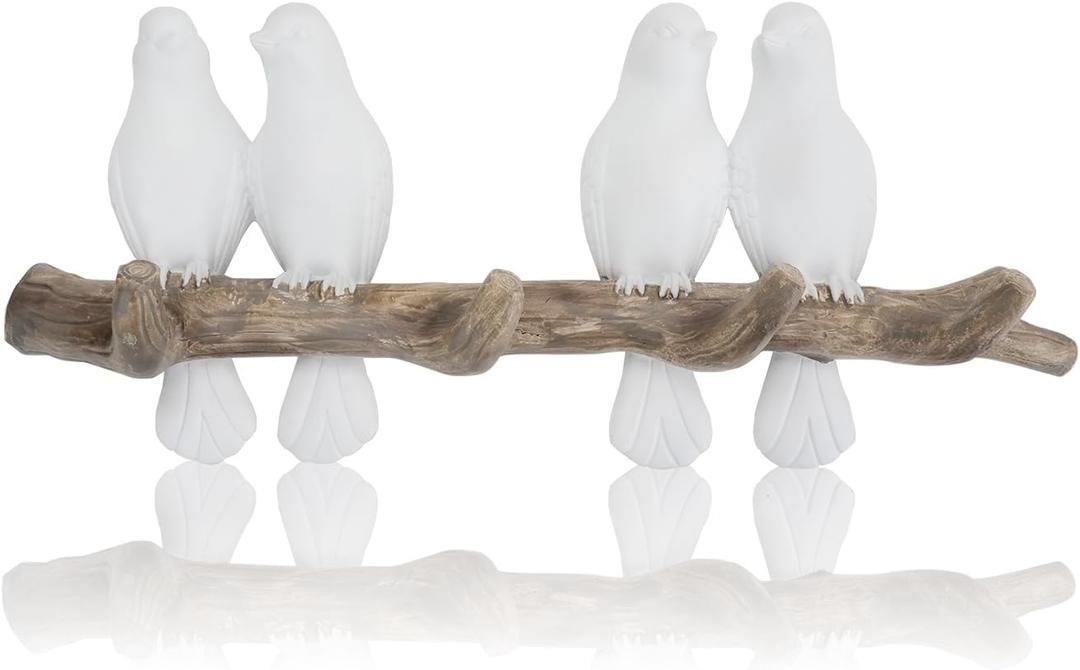 QUMENEY Creative Coat Hooks Wall Mounted Hook Rack, Birds Hooks Coat Hanger Rack, Vintage Wall Hanging Hooks Entryway Hanger for Keys, Towels, Coats, Hats (White 4 Bird)