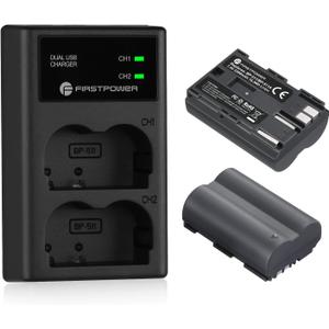 FirstPower BP-511 BP-511a Battery 2-Pack 2200mAh and Dual USB Charger for Canon EOS 5D 10D 20D 20Da 30D 40D 50D 300D D30 D60 and More Camera