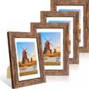4x6 Picture Frame Set of 4, 4 x 6 Wood Photo Frames with Mat for 3.5x5, Natural Wooden Frame with Real Glass Cover for Wall and Tabletop Display,Rustic Brown
