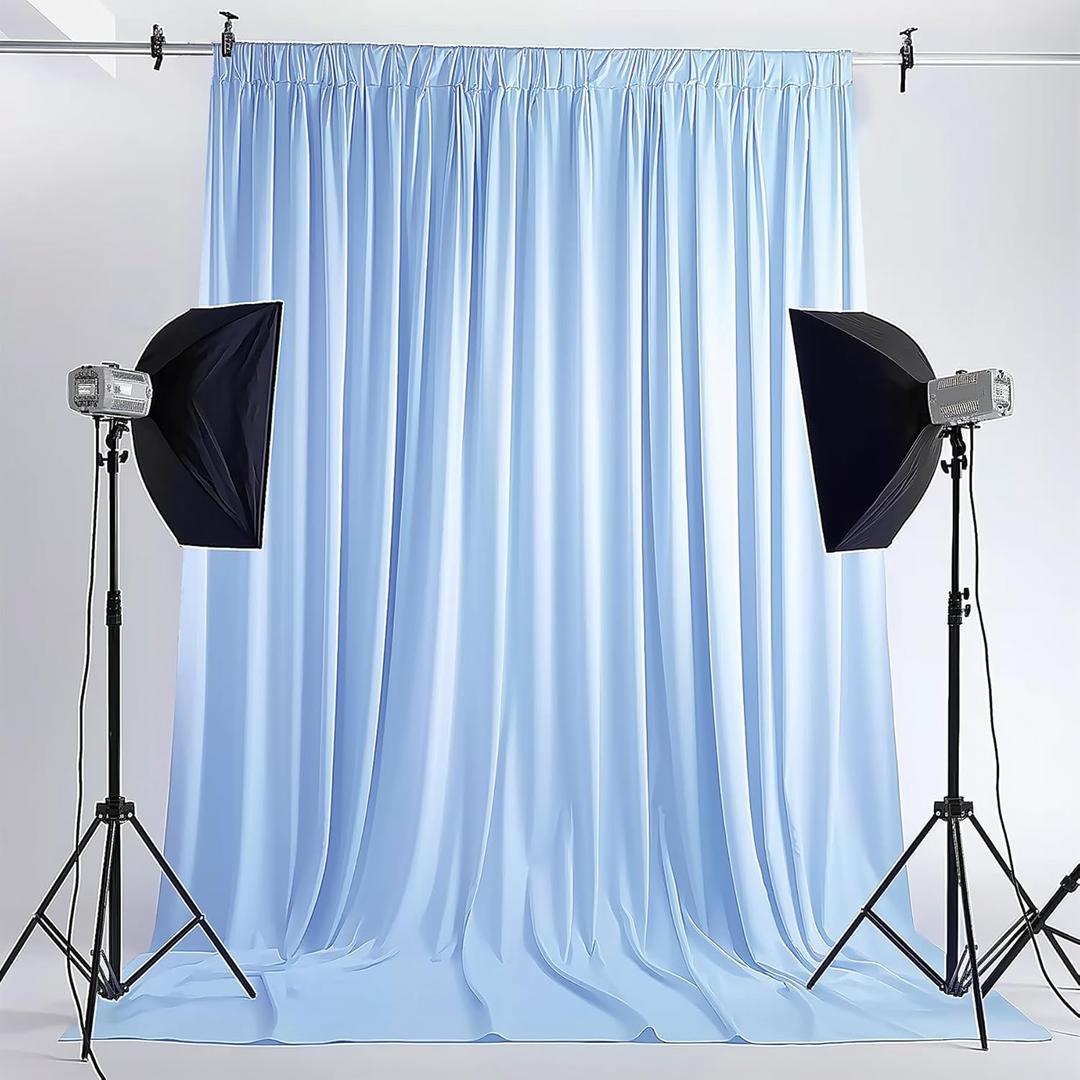 Gallety Baby Blue Backdrop Curtain for Wedding, Polyester Photography Backdrop Drapes - 30FT x 10FT Photobooth Backdrop Curtains for Celebration,Birthday,Event,Graduation Party Decorations (W5' x H10'(6 panels))