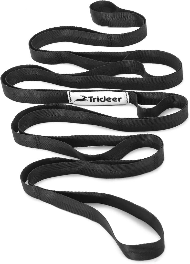 Trideer Stretching Strap Yoga Strap Physical Therapy for Home Workout, Exercise, Pilates and Gymnastics, 10 Loops Non-Elastic Stretch Bands with Aesthetic Packaging for Women & Men (Black)