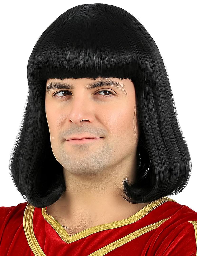 Unisex Black Wig with Bangs Short Straight Black Bob Wig for Mens Halloween Costumes Cosplay Party, (Black)