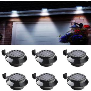 6-Pack Solar Gutter Led Lights, Outdoor Solar Fence Lights Deck Lights for Eaves Garden Landscape Yard (Black)
