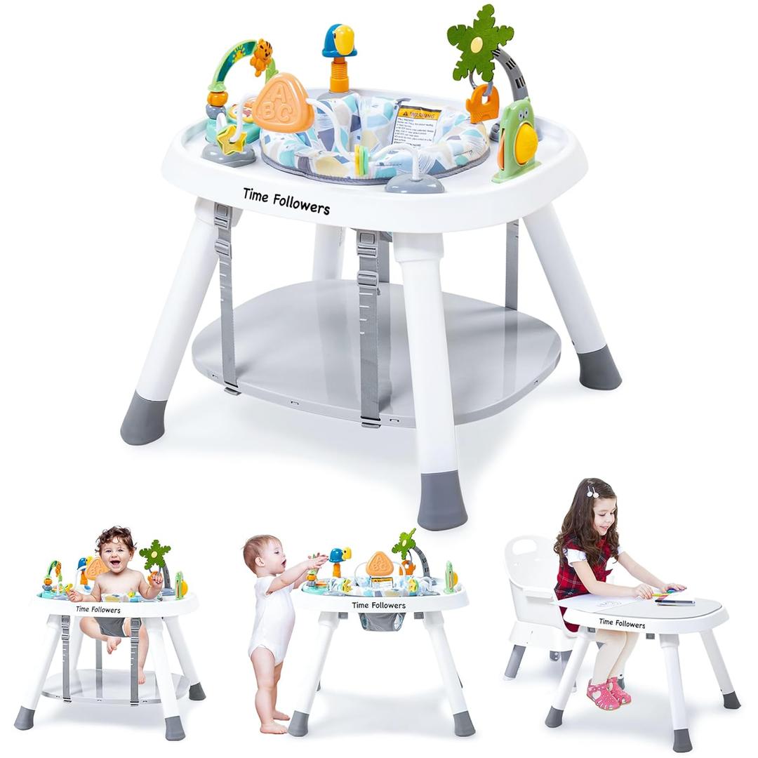 Time Followers Baby Activity Center | 3-Stage 4Modes Activity Center & Play Table | Montessori-Inspired Design | Exersaucer, Jumper & Bouncer for Baby Ages 6M+ (White)