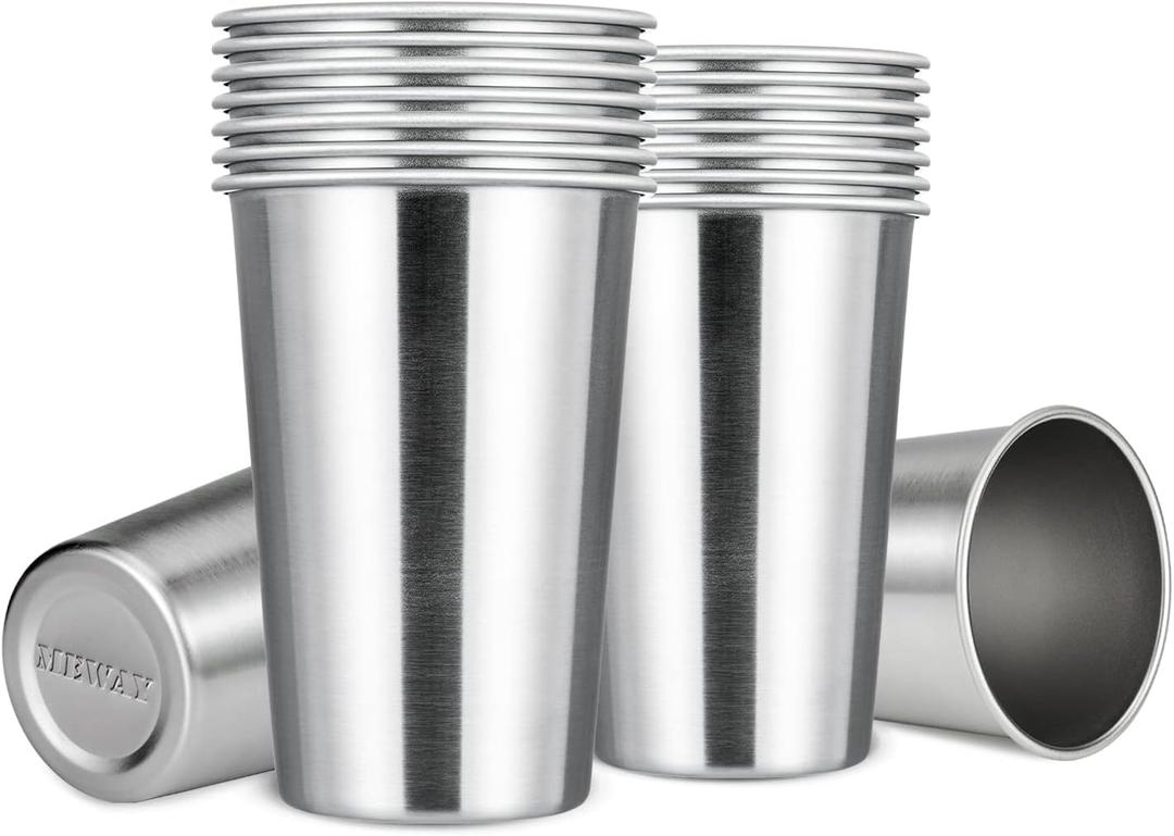 MEWAY Premium Stainless Steel Cups 16 oz Pint Cup Tumbler (16 Pack) - Premium Metal Cups - Stackable Durable CupChilling Beer Glasses, for Travel, Outdoor, Camping, Everyday