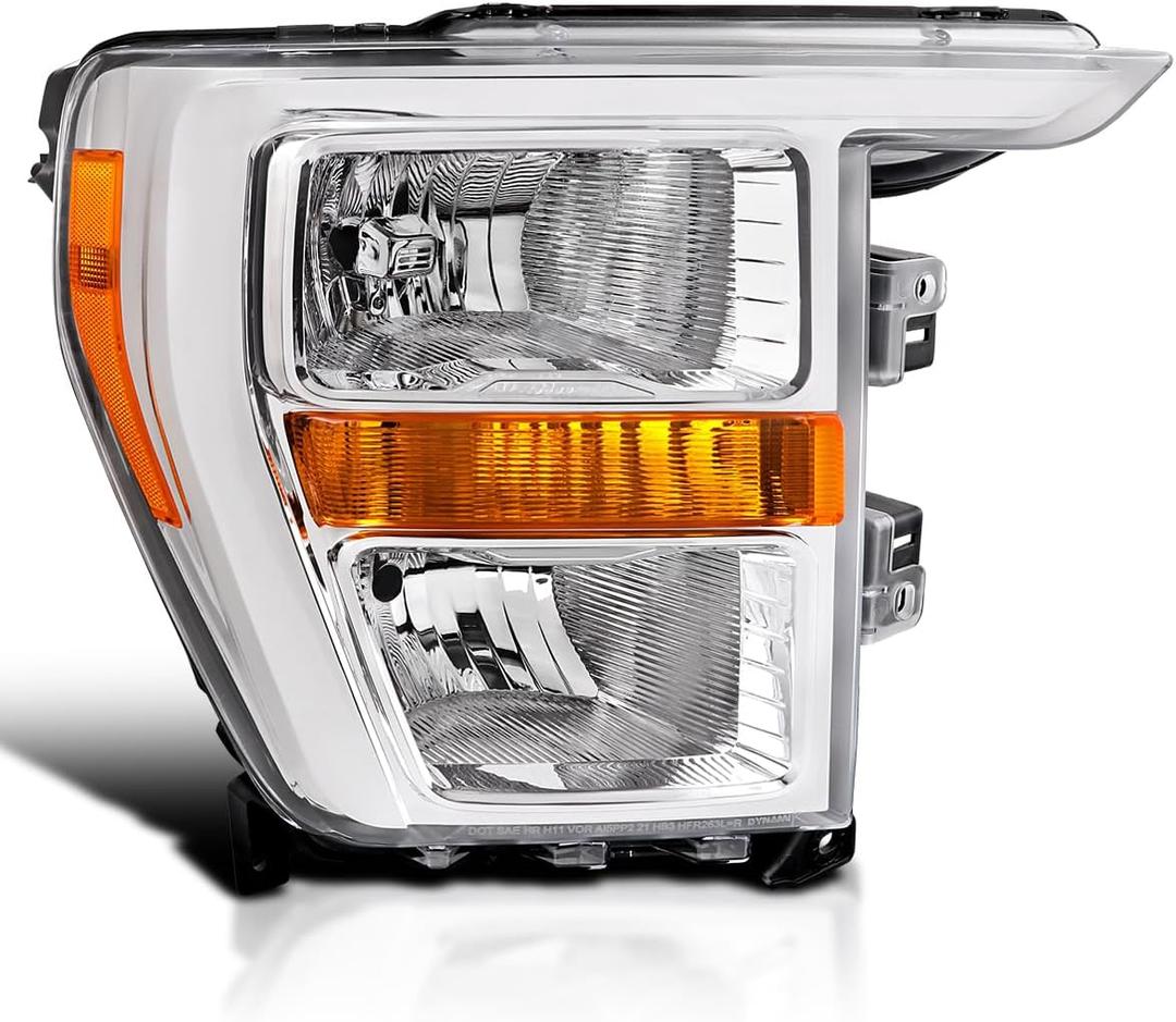SPEC-D TUNING Chrome Passenger Right Side Halogen Type Headlight Compatible with 2021-2023 Ford F150 Head Lamp Assembly (Chrome Housing Clear Lens Right)