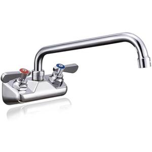 Sepaitek Leak-Free Commercial Sink Faucet 4" Spread Center 12" Spout, Wall Mount Bar Faucet 4 inch Center 2 hole 2 Handle, for Triple 3 Compartment Sink, Restaurant Laundry Hand Wash Industrial, Brass
