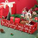 CIEOVO Christmas Stocking Holder Decorative Wooden Box with Hooks Mantle Stockings Hanger Christmas Decoration Gift Box Stocking Holder for Xmas Holiday Festival Fireplace Mantel